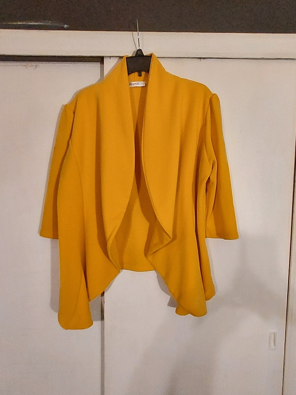 Doublju Mustard Yellow Draped Open-Front Cardigan 3X